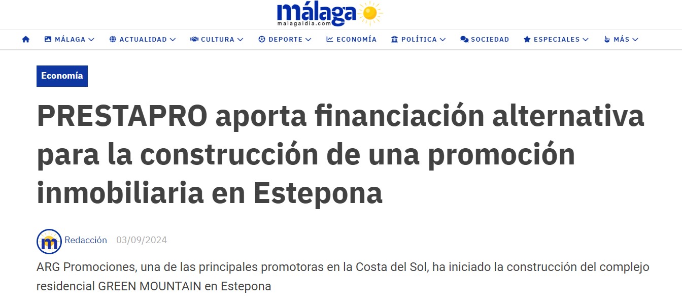 Más Andalucía — PrestaPro aporta financiación alternativa para la construcción de una promoción inmobiliaria en Estepona