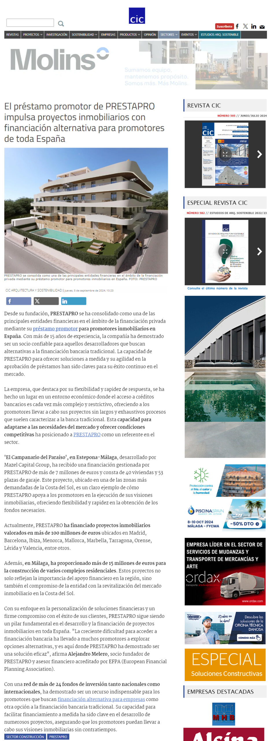 CIC Construcción — El préstamo promotor de PrestaPro impulsa proyectos inmobiliarios con financiación alternativa en toda España