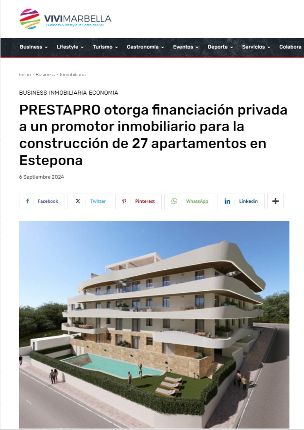 ViviMarbella — PrestaPro otorga financiación privada para la construcción de 27 apartamentos en Estepona