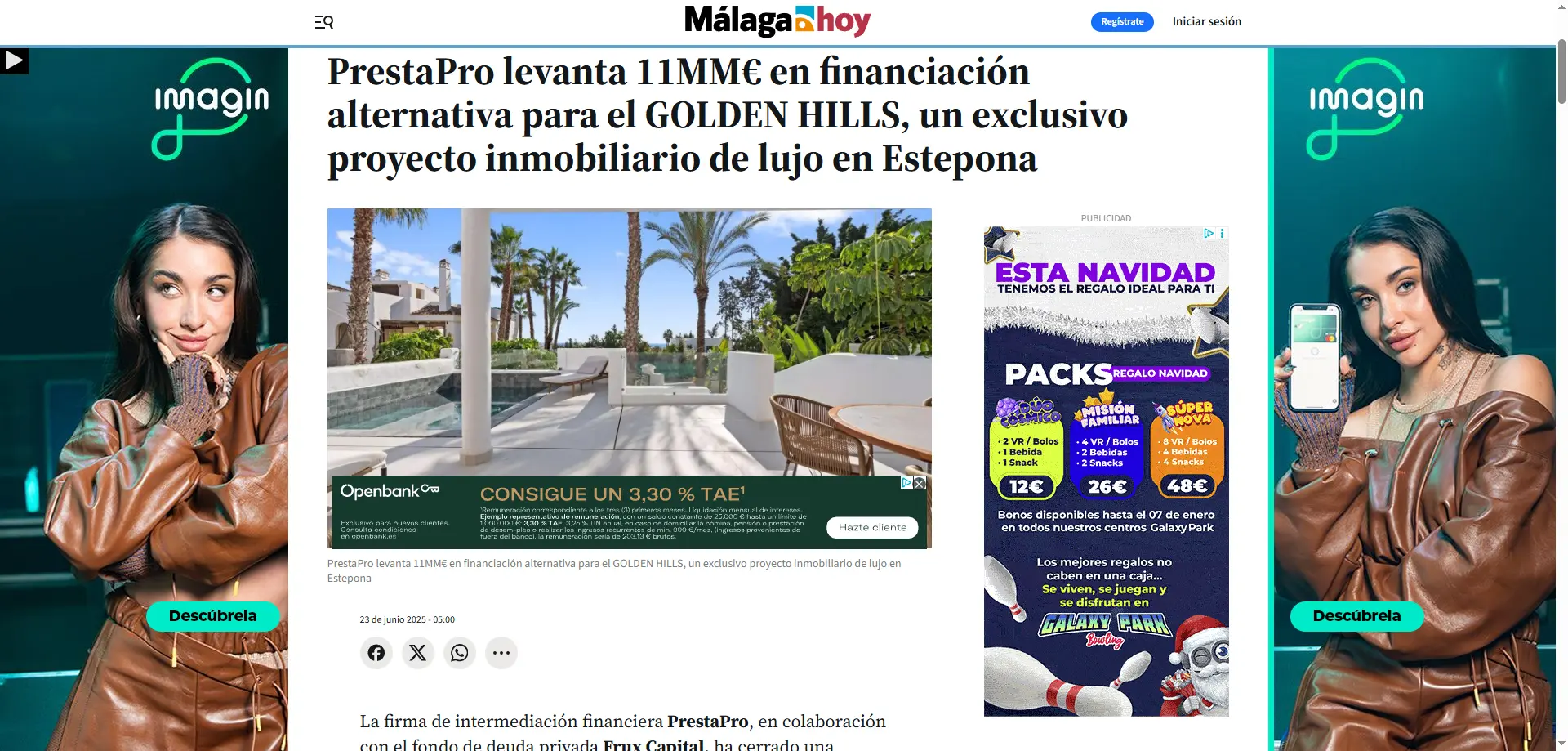 Málaga Hoy — PrestaPro levanta 11 MM€ en financiación alternativa para Golden Hills, un exclusivo proyecto en Estepona