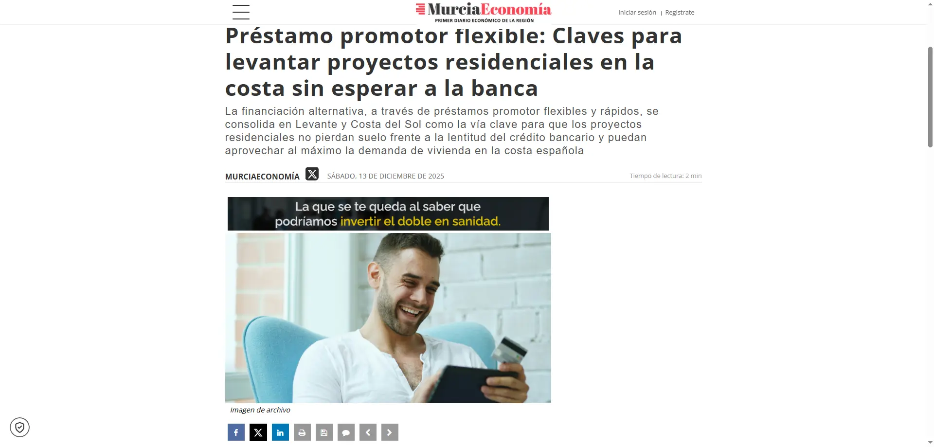 MurciaEconomía — Préstamo promotor flexible: claves para levantar proyectos residenciales en la costa sin esperar a la banca