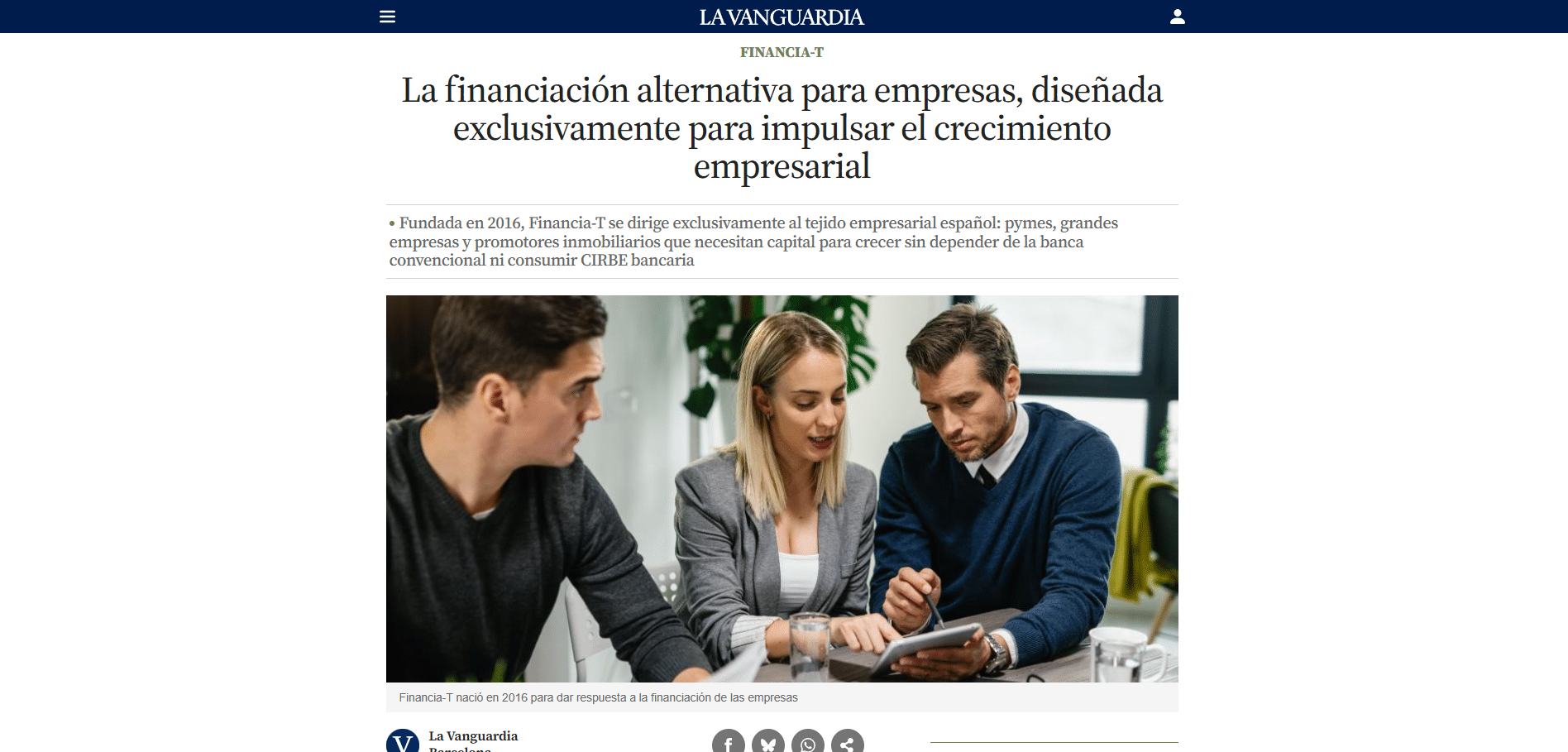 La Vanguardia — La financiación alternativa para empresas, diseñada exclusivamente para impulsar el crecimiento empresarial