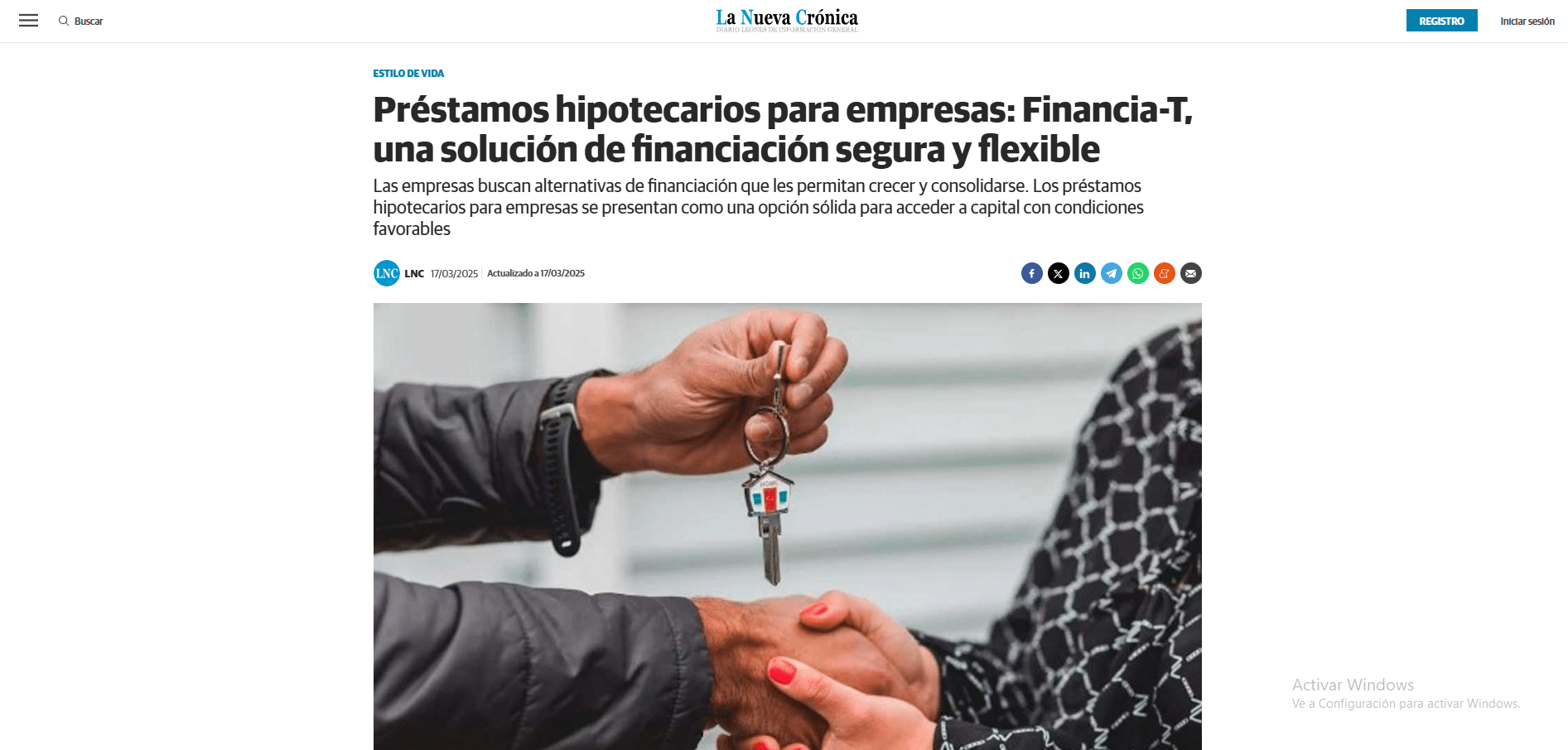 La Nueva Crónica — Préstamos hipotecarios para empresas: Financia-T, una solución de financiación segura y flexible