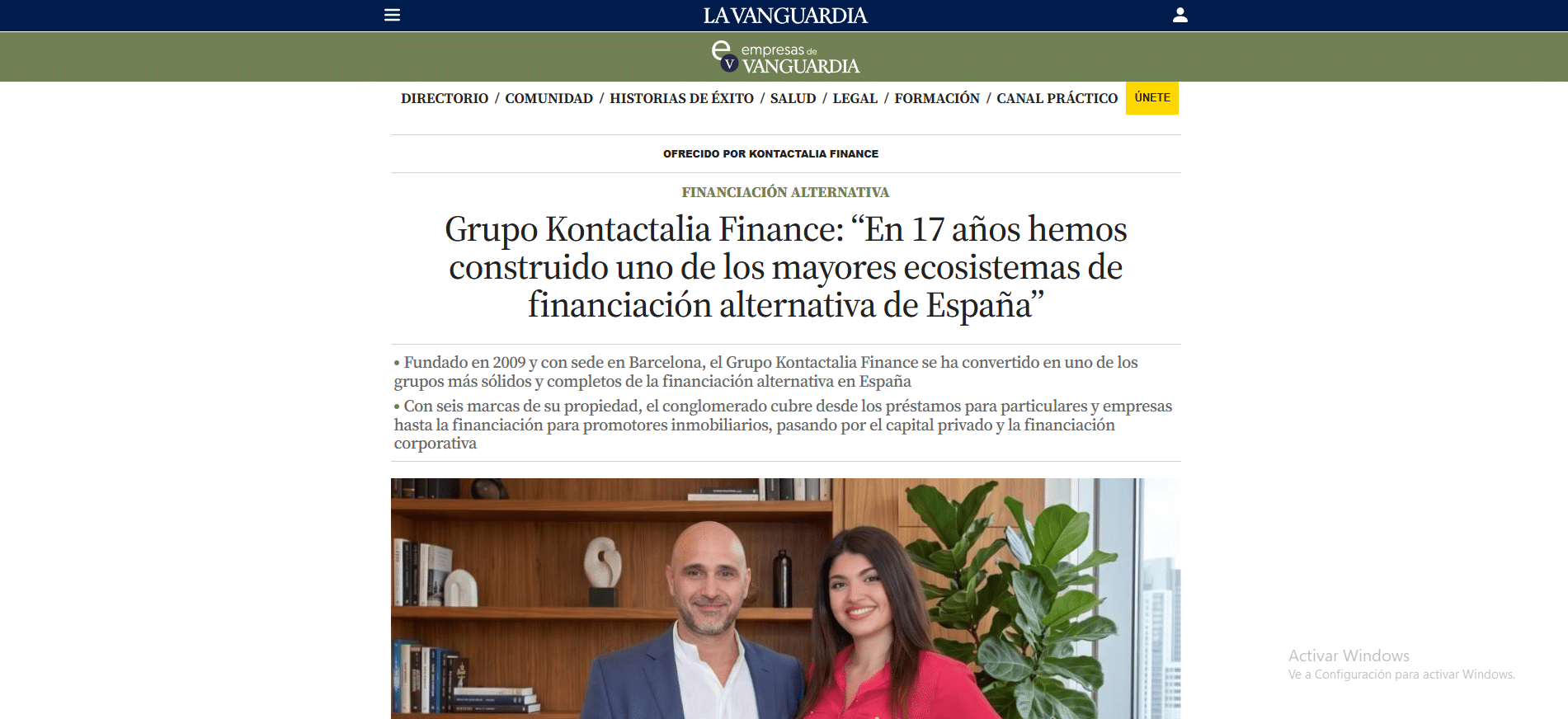 La Vanguardia — Grupo Kontactalia Finance: “En 17 años hemos construido uno de los mayores ecosistemas de financiación alternativa de España”