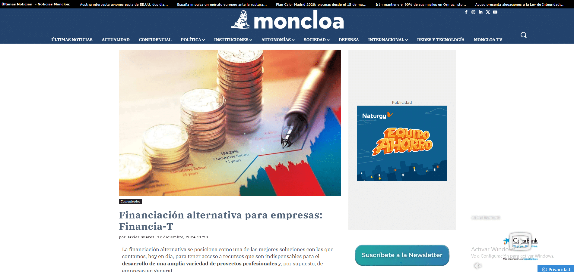 Moncloa — Financiación alternativa para empresas: Financia-T