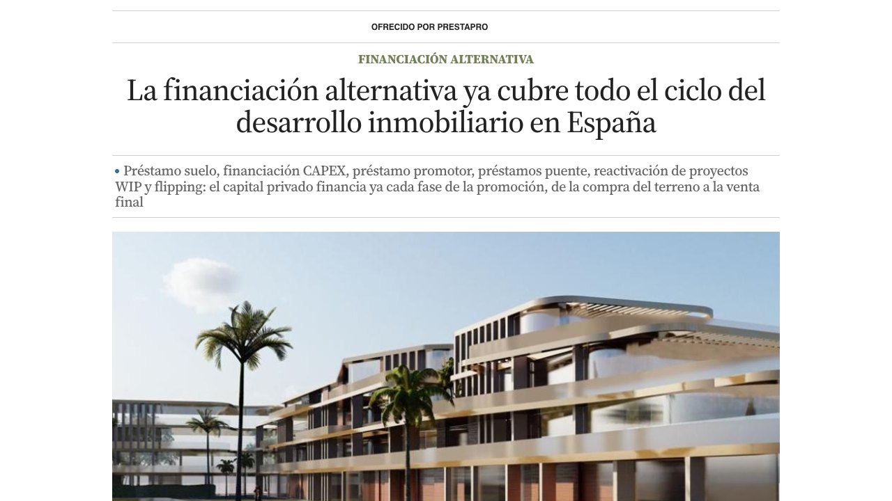 La Vanguardia — La financiación alternativa ya cubre todo el ciclo del desarrollo inmobiliario en España