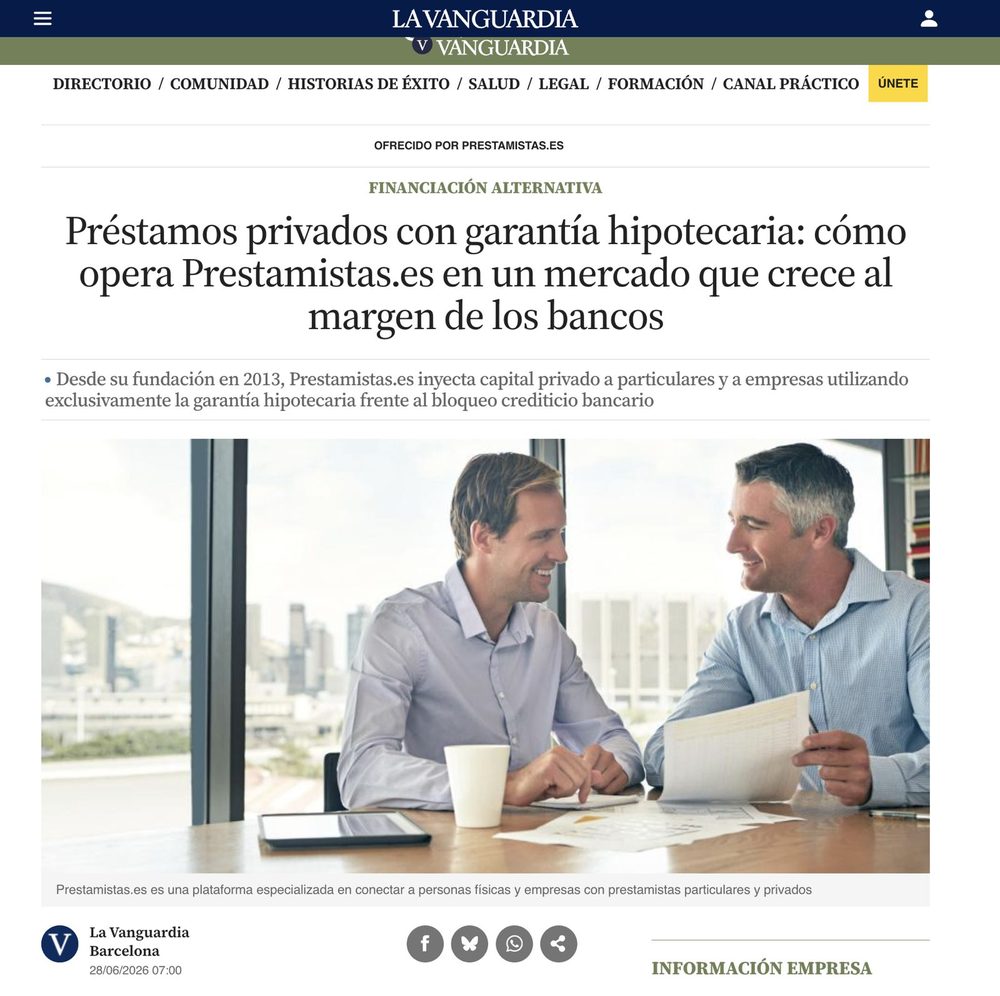 La Vanguardia — Préstamos privados con garantía hipotecaria: cómo opera Prestamistas.es
